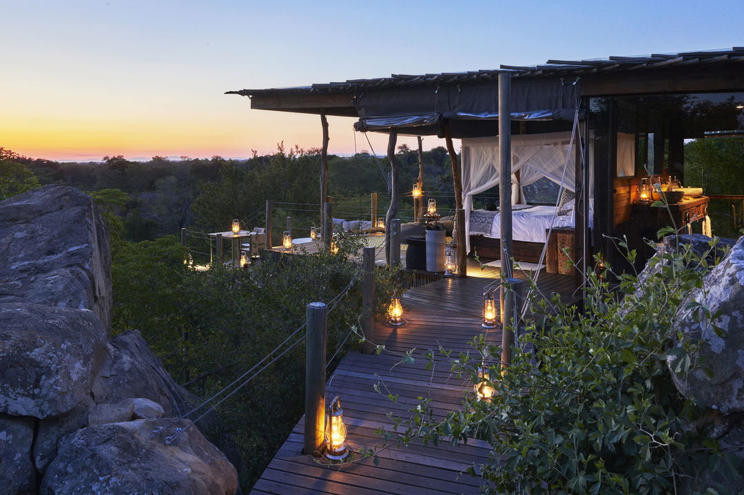 sunset views of Kingston Treehouse by Lion Sands Game Reserve