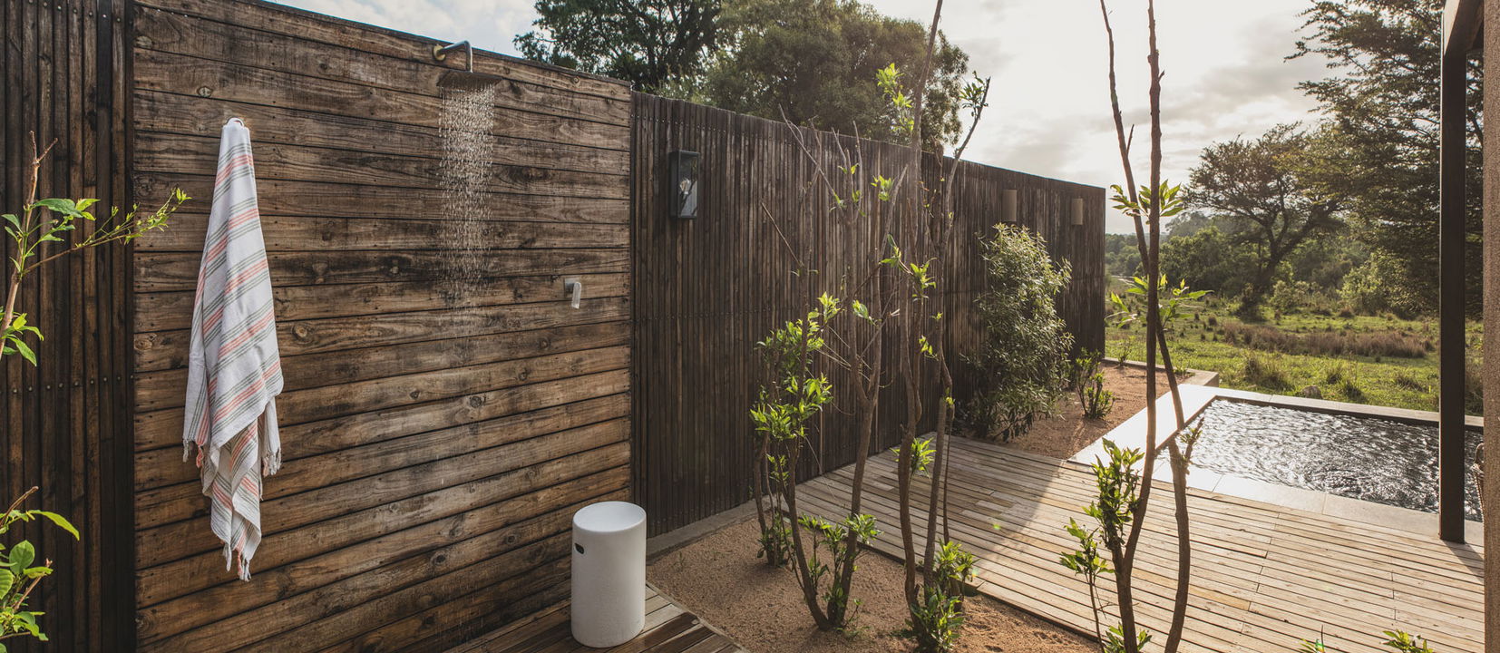 outdoor shower at suite of river lodge lion sands