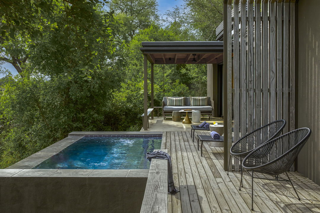 i vory lodge suite deck with splash pool by Lion Sands Game Reserve