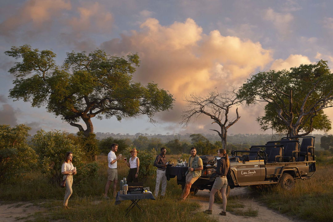 guests on a bush stop by Ivory lodge Lion Sands Game Reserve