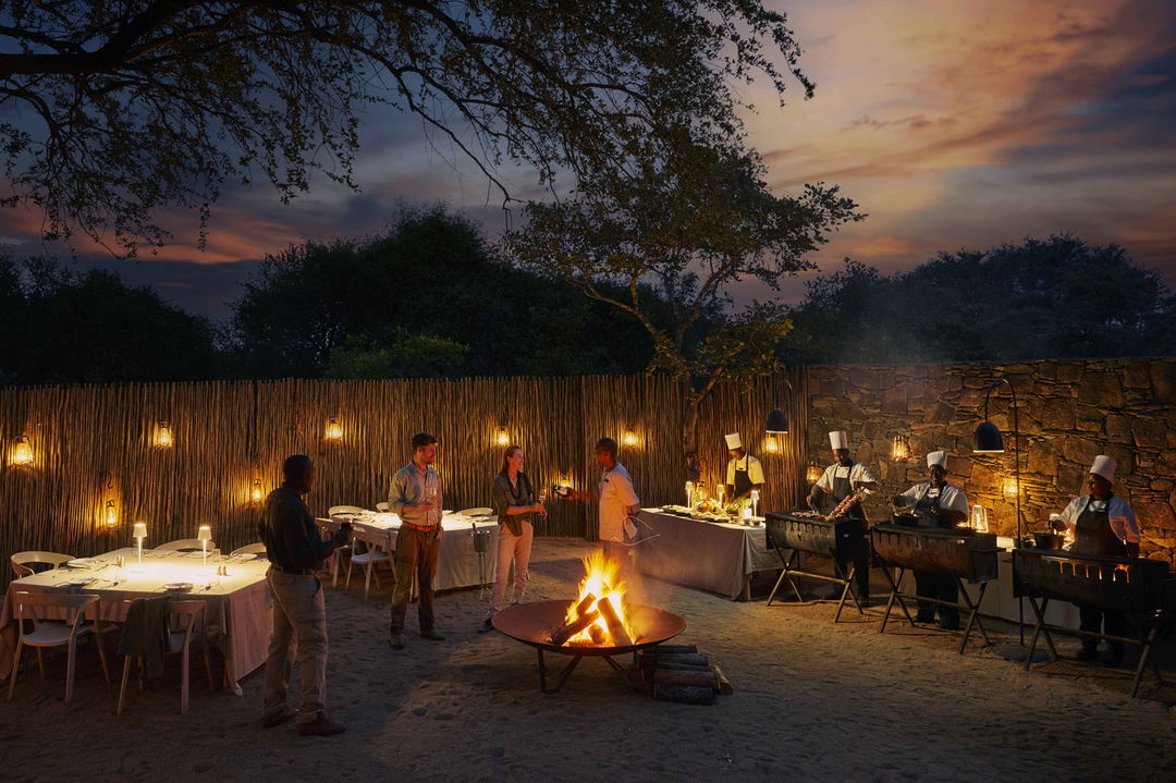 fireplace boma at night by Nerina lodge Lion Sands Game Reserve