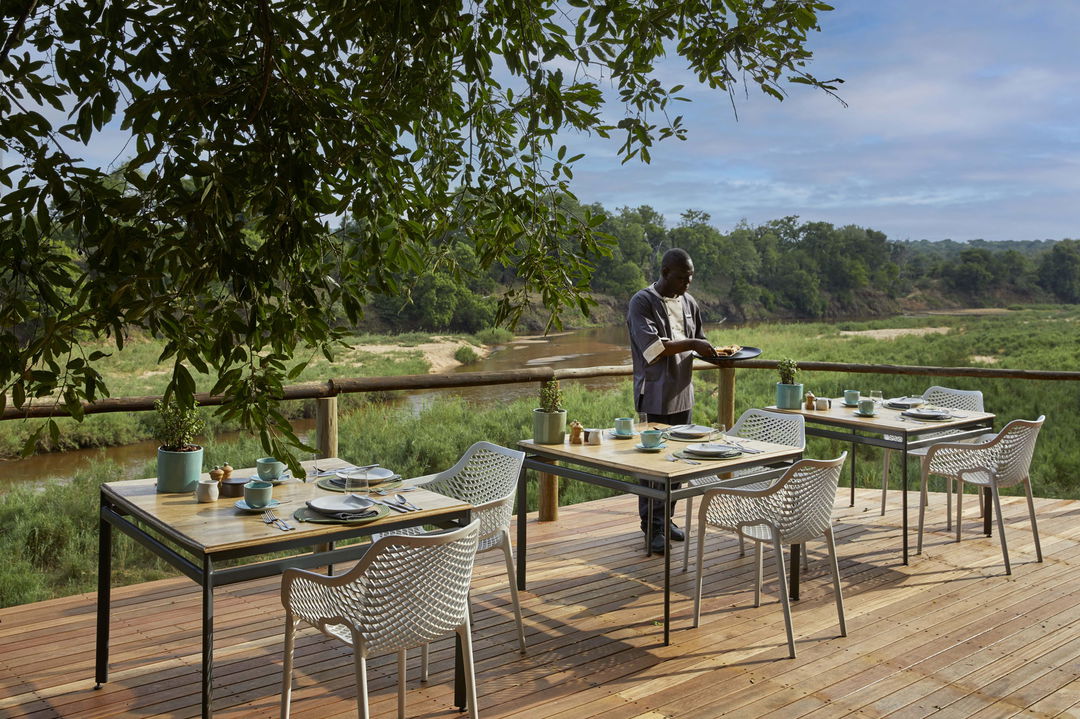 break fast on upper deck of Ivory Lodge Lion Sands Game Reserve