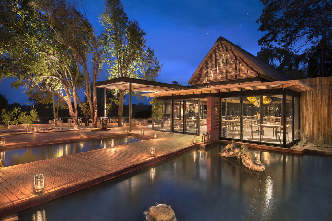 Lion sands River lodge at night