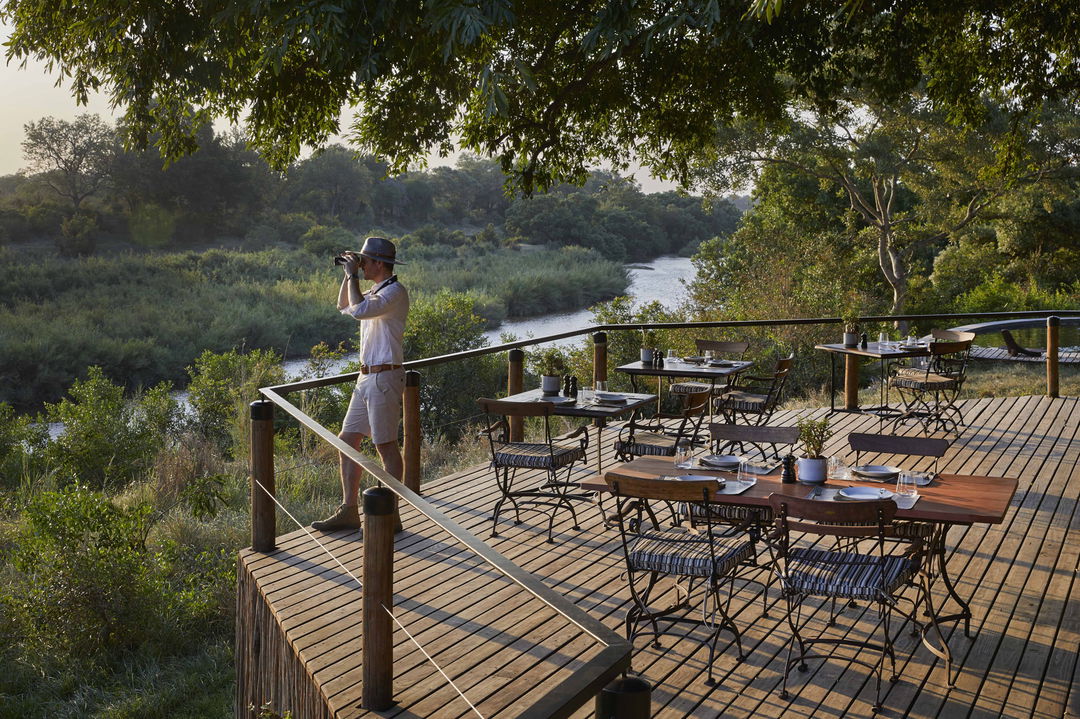 lower deck view of river below at Tinga lodge Lion Sands Game Reserve