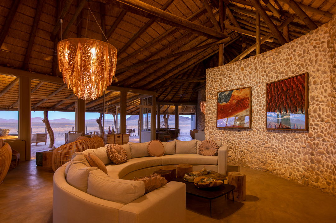 interior view of lounge at little Kulala camp wilderness Namibia