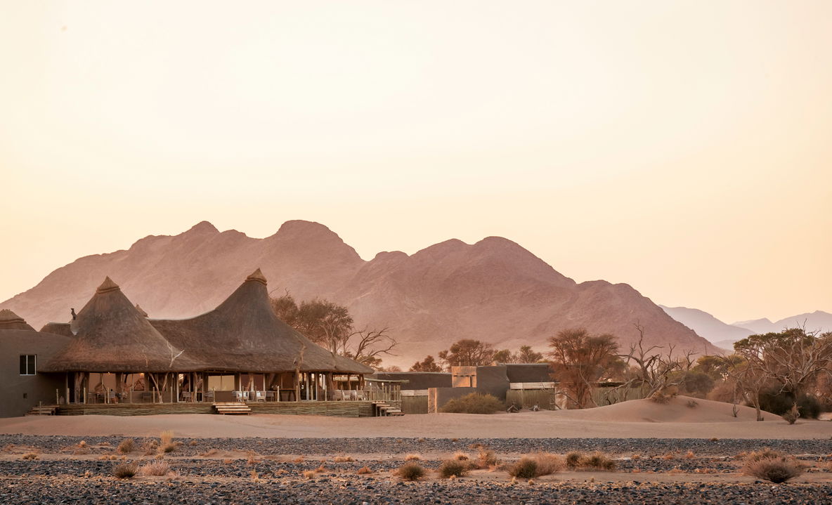 morning view of lodge at little Kulala camp wilderness Namibia