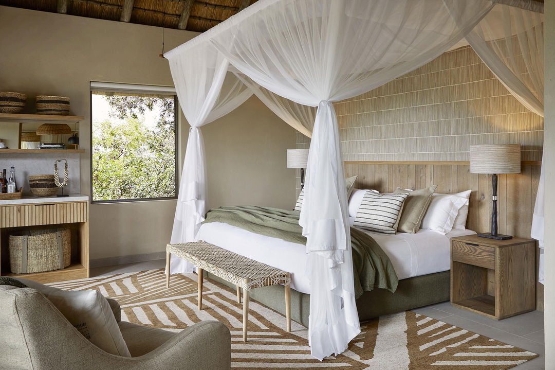 bedroom of superior chalet at founders camp Londolozi game reserve