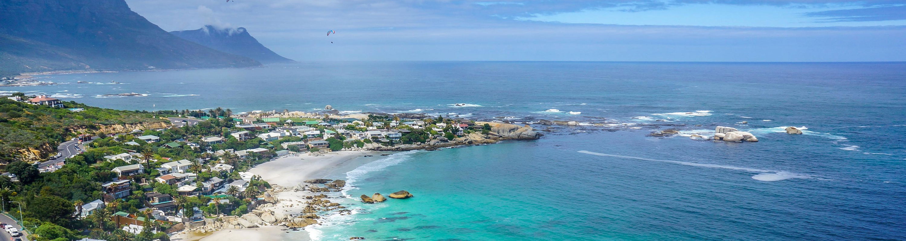 Clifton beach ariel view with mountains and sea in backdrop