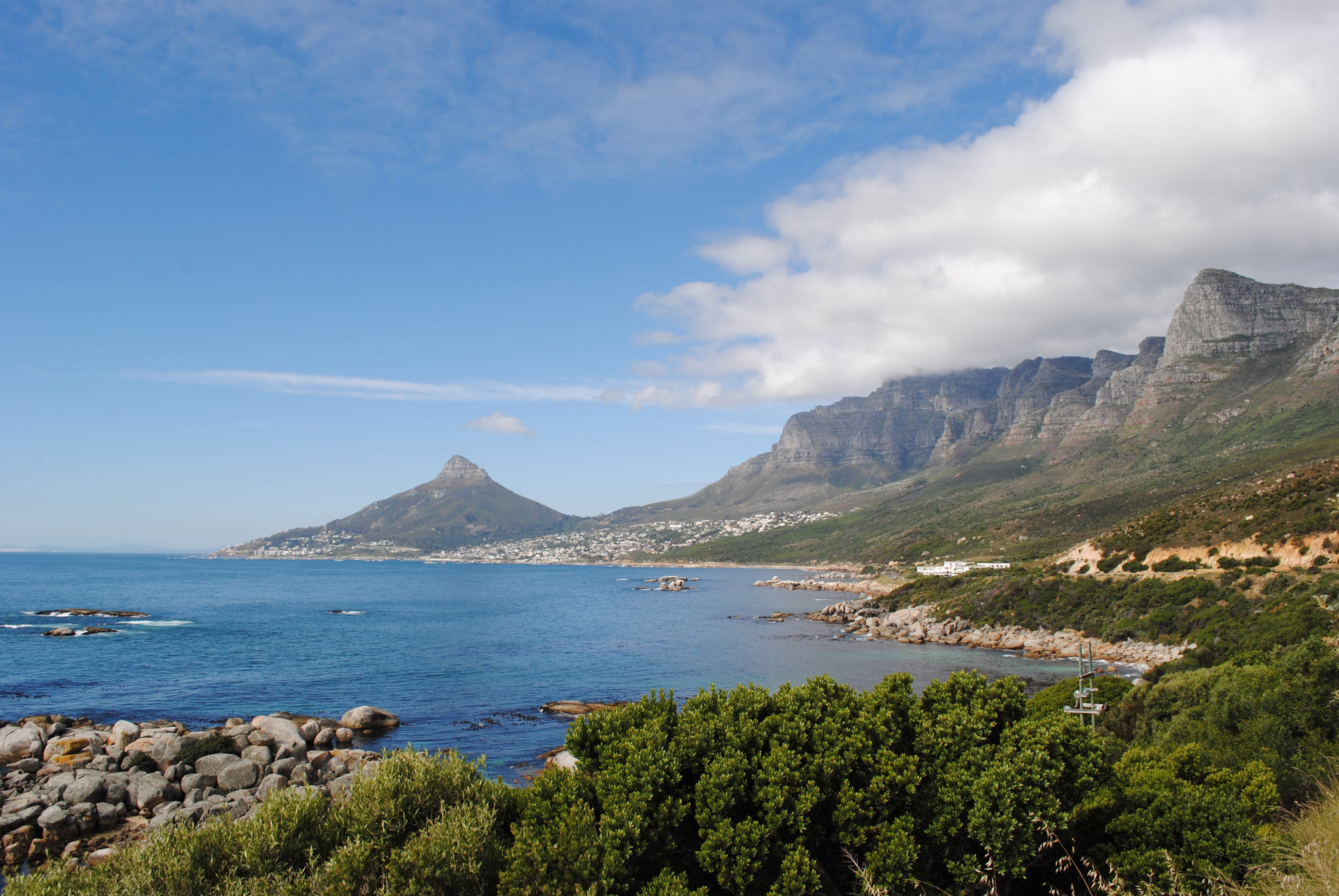 view of lions head across the ocean at Cape Town