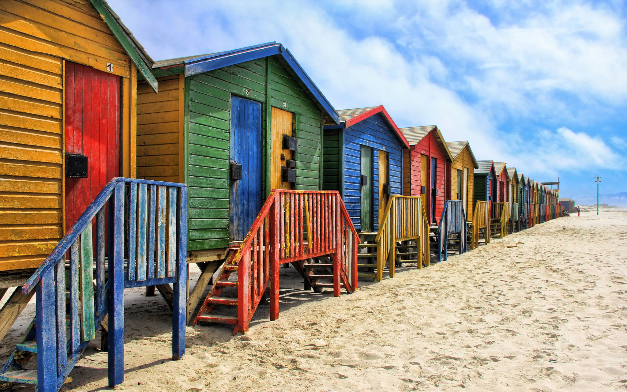 Colourful wooden huts on Muizenberg beach