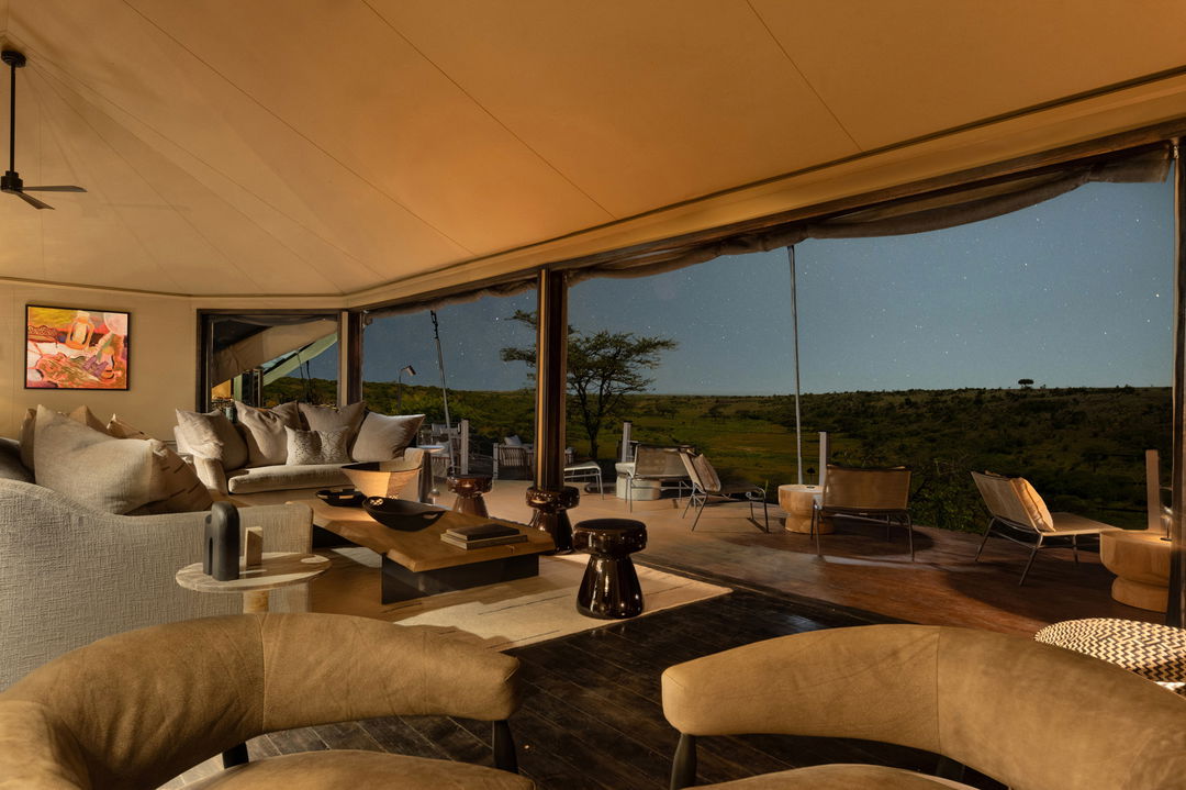 bar and lounge area in guest tent of Mahali Mzuri Kenya Masai Mara