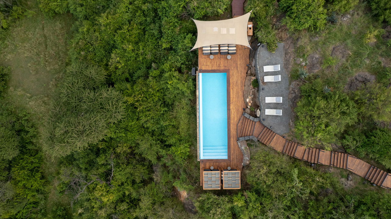 aerial view of the swimming pool of Mahali Mzuri Kenya Masai Mara