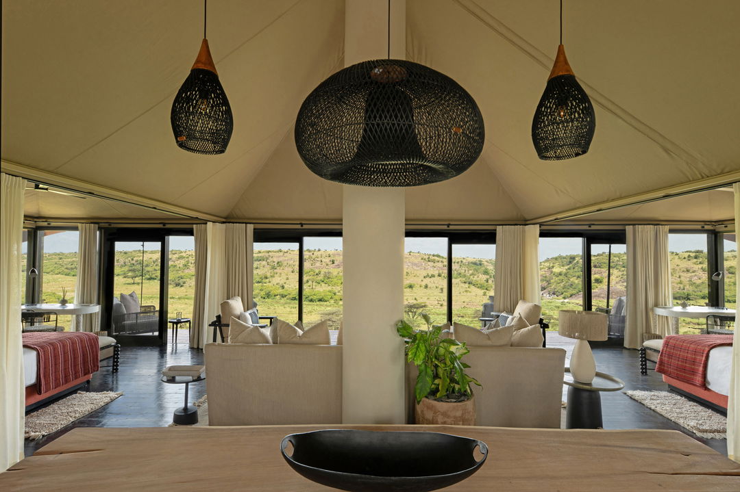 lounge area in family tent of Mahali Mzuri Kenya Masai Mara