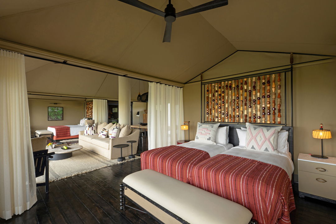 bedroom view of family tent at Mahali Mzuri Kenya Masai Mara