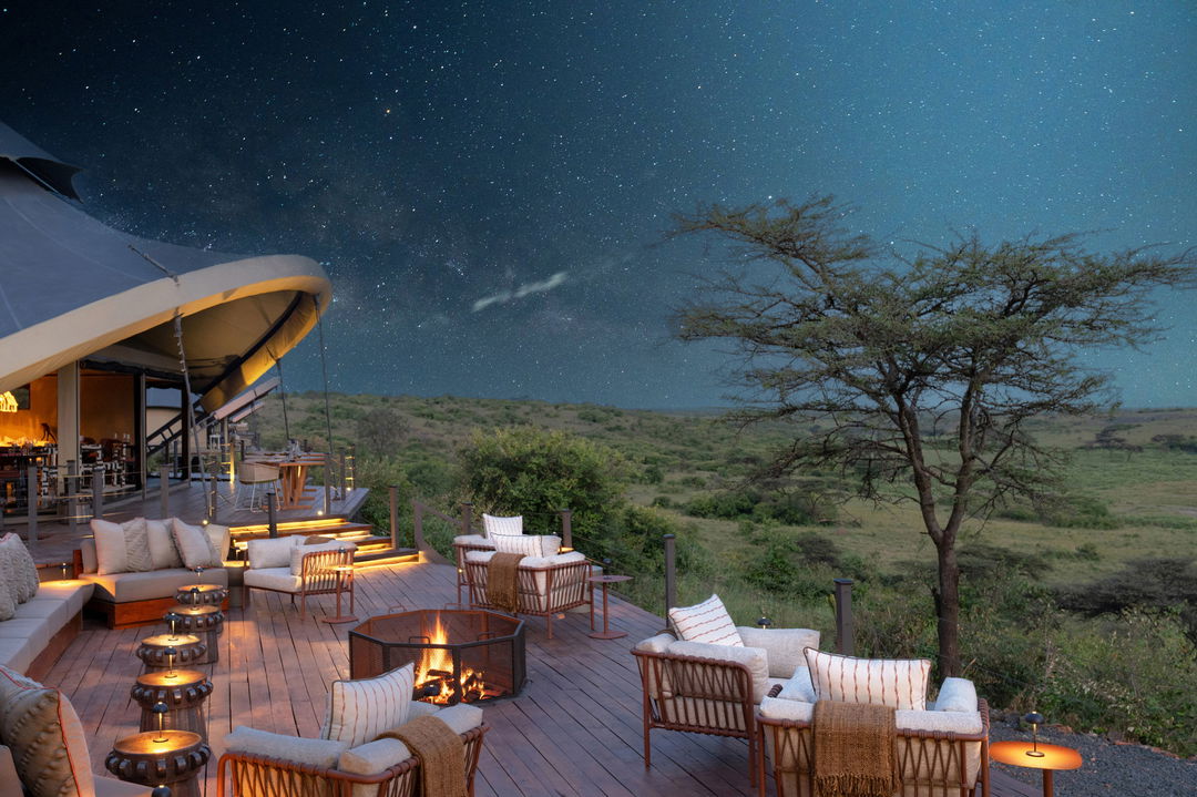 sunset view of the main viewing deck of Mahali Mzuri Kenya Masai Mara