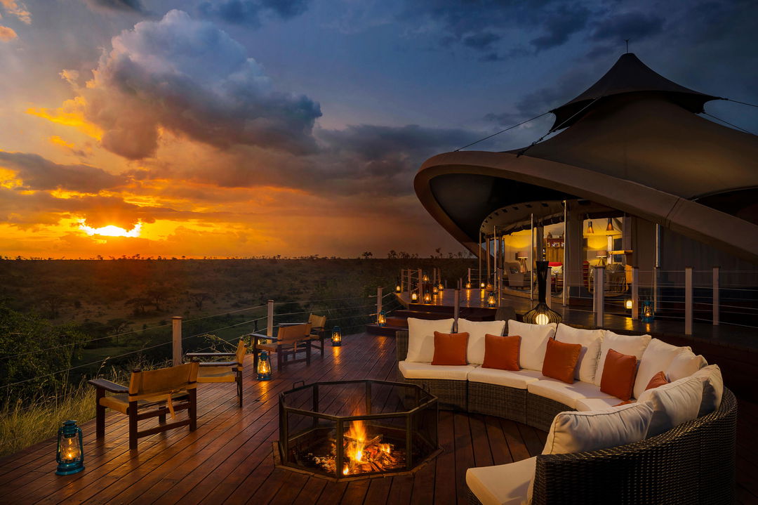 firepit on the deck of Mahali Mzuri Kenya Masai Mara at sunset