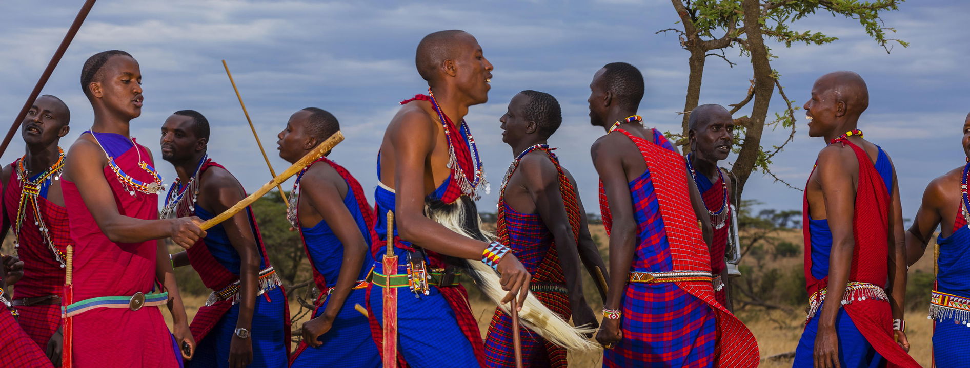 Masai tribe performing dances at Mahali Mzuri Kenya Masai Mara
