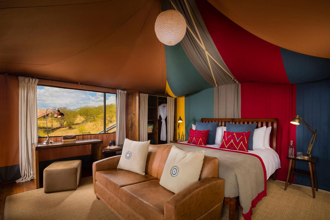 bedroom of a luxury tented suite of Mahali Mzuri Kenya Masai Mara