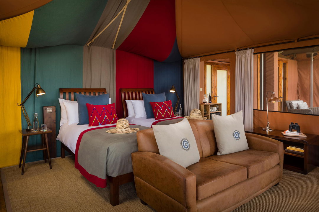 inside a bedroom of a tented suite at Mahali Mzuri Kenya Masai Mara