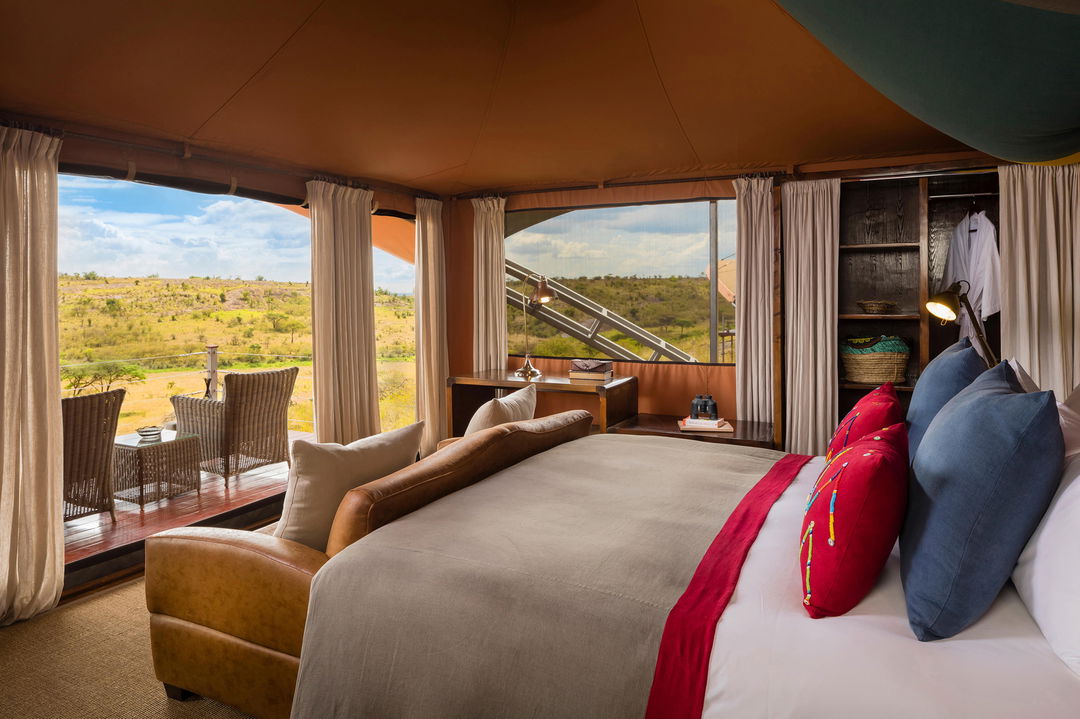 bedroom with balcony views at Mahali Mzuri Kenya Masai Mara