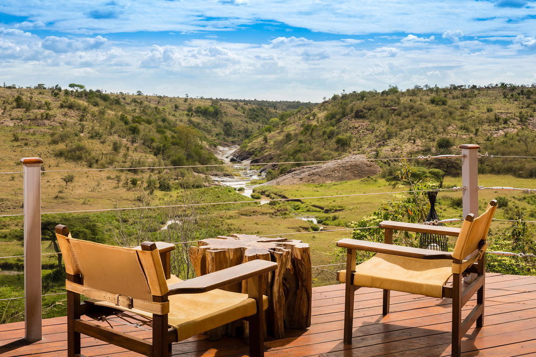 deck chairs on main deck of Mahali Mzuri Kenya Masai Mara with a view