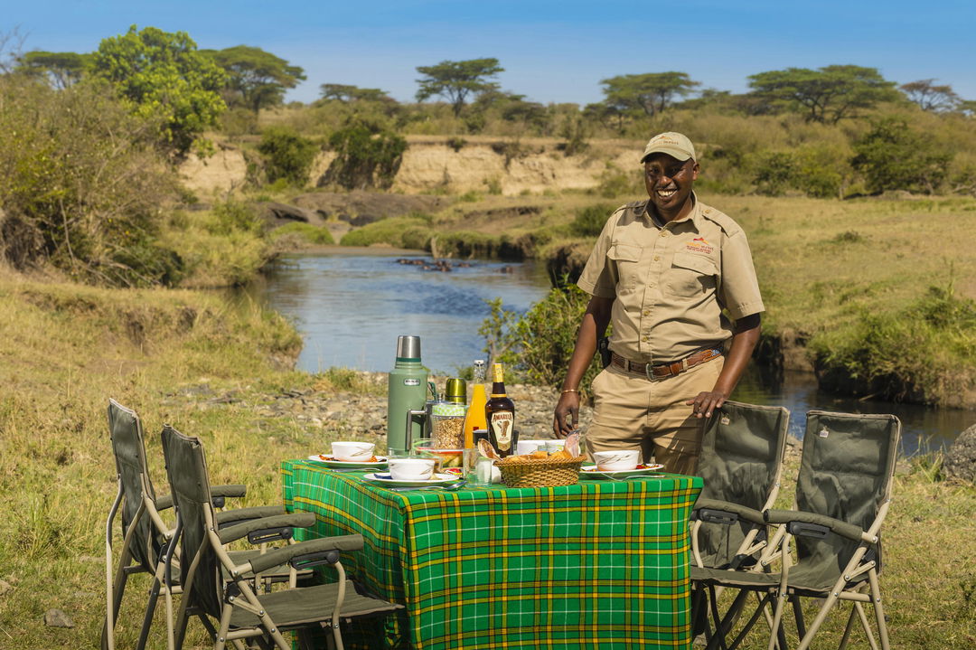 coffee break in the bush by the river of Mahali Mzuri Kenya Masai Mara