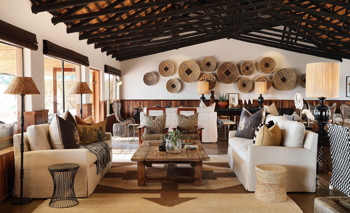 lounge in reception area of MalaMala Main Game lodge