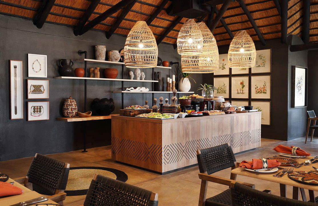 dining area set for guests at MalaMala Main Game lodge