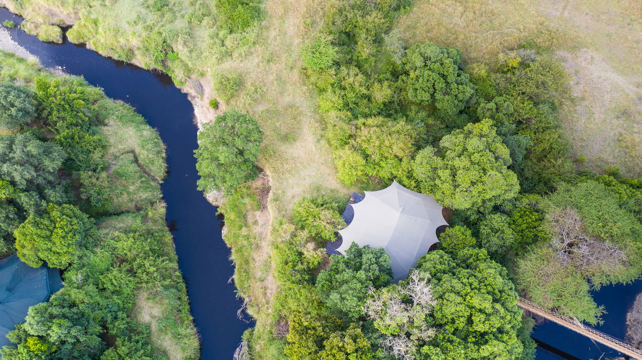 aerial view of the lodge near river at Mara Plains Camp Kenya Masai Mara