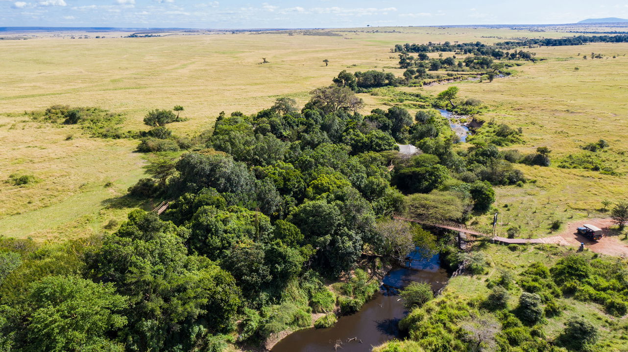 view of the safari camp on Ntiakitiak river at Mara Plains Camp Kenya Masai Mara