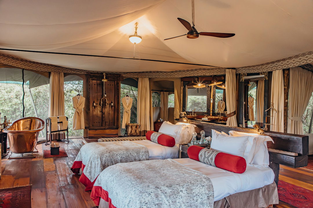 single beds set up in suite of Mara Plains Camp Kenya Masai Mara