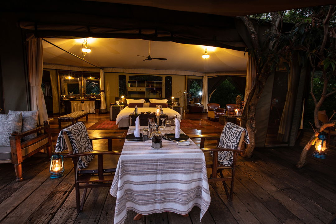 private dining setup on deck of suite at Mara Plains Camp Kenya Masai Mara