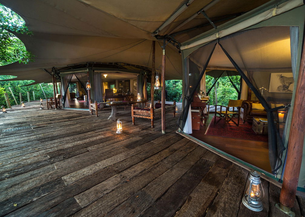 view of the deck and room of a family suite at Mara Plains Camps Kenya