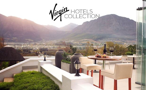 views of mountains from deck of Mont Rochelle wine estate in Franschhoek