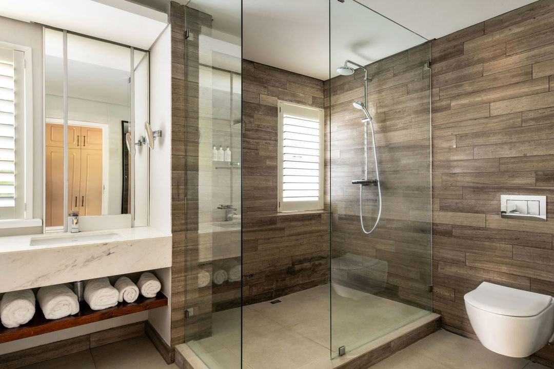 shower and bathroom views of room at Mont Rochelle Wine Estate