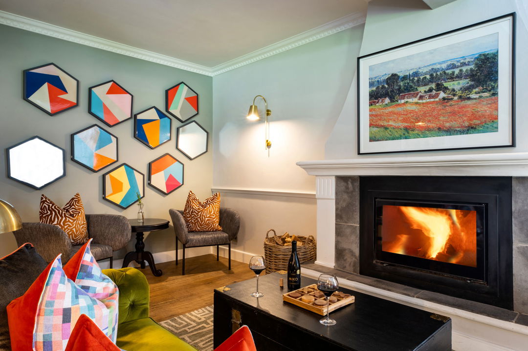 fireplace and lounge at Mont Rochelle Wine Estate