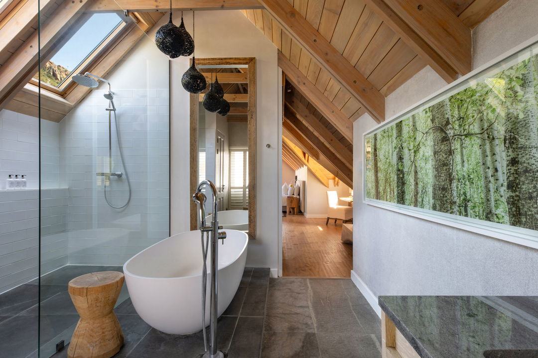 view of the bathroom of a luxury suite at Mont Rochelle Wine Estate