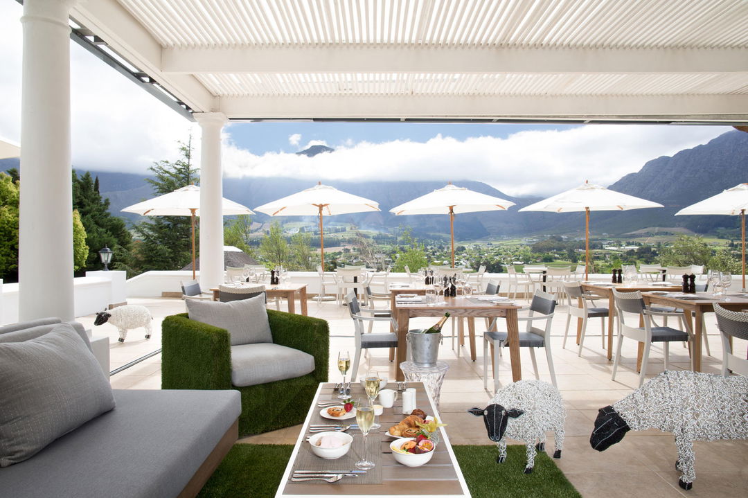 patio setting with views at Mont Rochelle Wine Estate