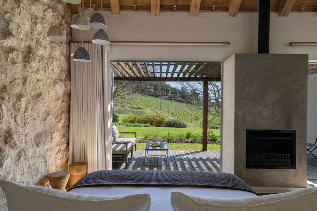 view from inside luxury room at Mont Rochelle Wine Estate
