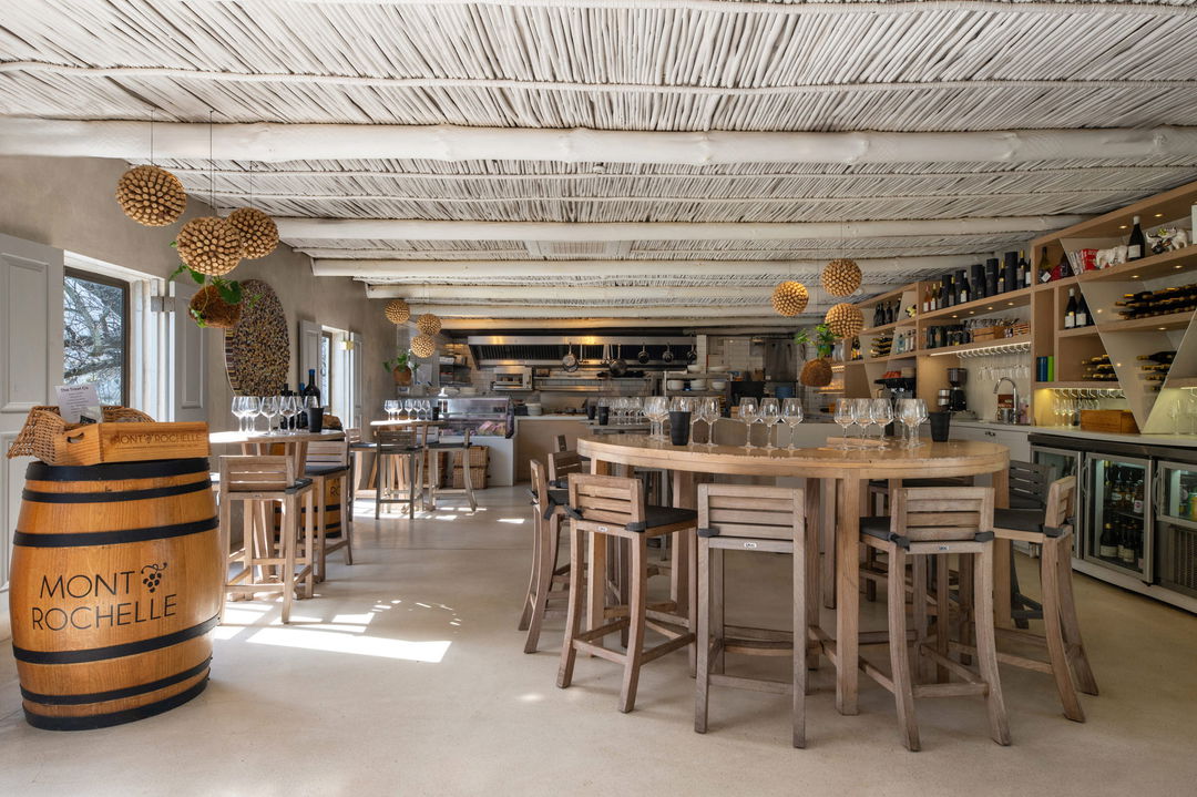 inside the wine tasting venue of Mont Rochelle Wine Estate