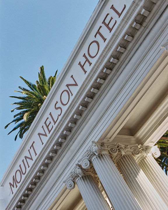 entrance posts overhead at arrival to Mount Nelson hotel Cape Town