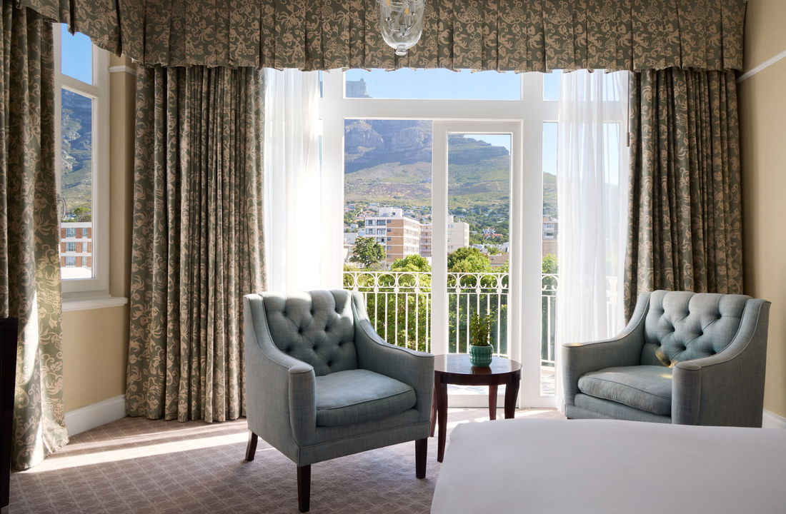 view from room at Mount Nelson Hotel Cape Town with mountains in background