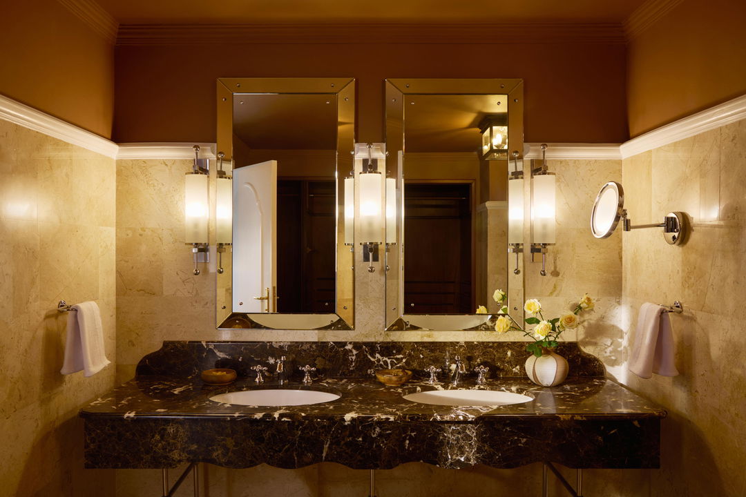 view of bathroom counter inside luxury room at Mount Nelson hotel Cape Town