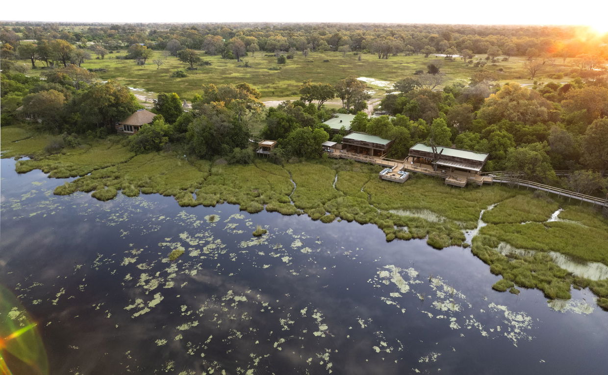 aerial view of Vumbura Plains Camp Wilderness Okavango Delta