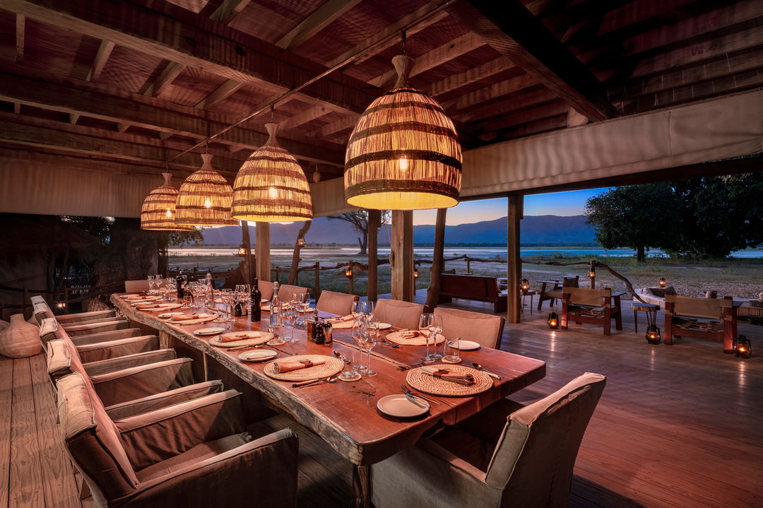 dinner table set up in dining area of Nyamatusi Camps Mana Pools Zimbabwe 
