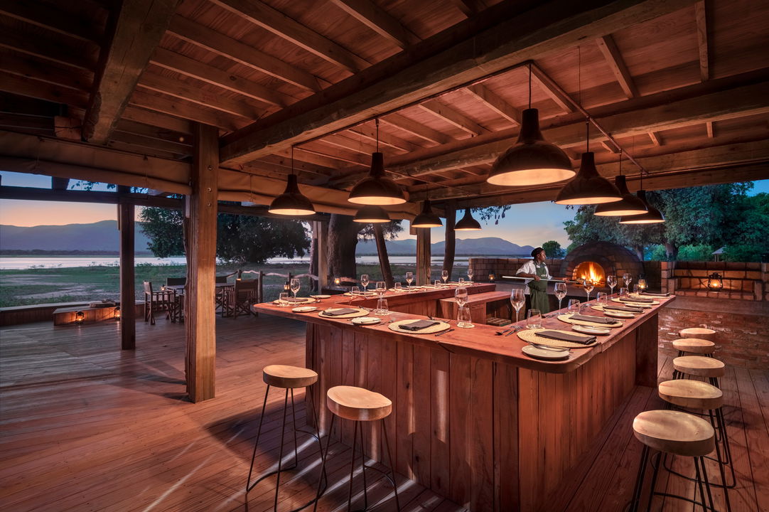 pizza oven in dining area of main lodge Nyamatusi Camps Mana Pools Zimbabwe 