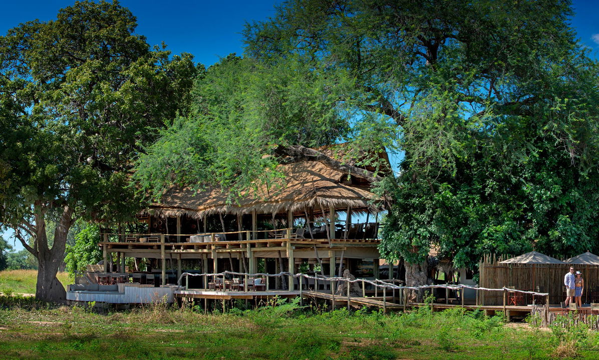 exterior day view of the main lodge and guest area of Nyamatusi Camps Mana Pools Zimbabwe 