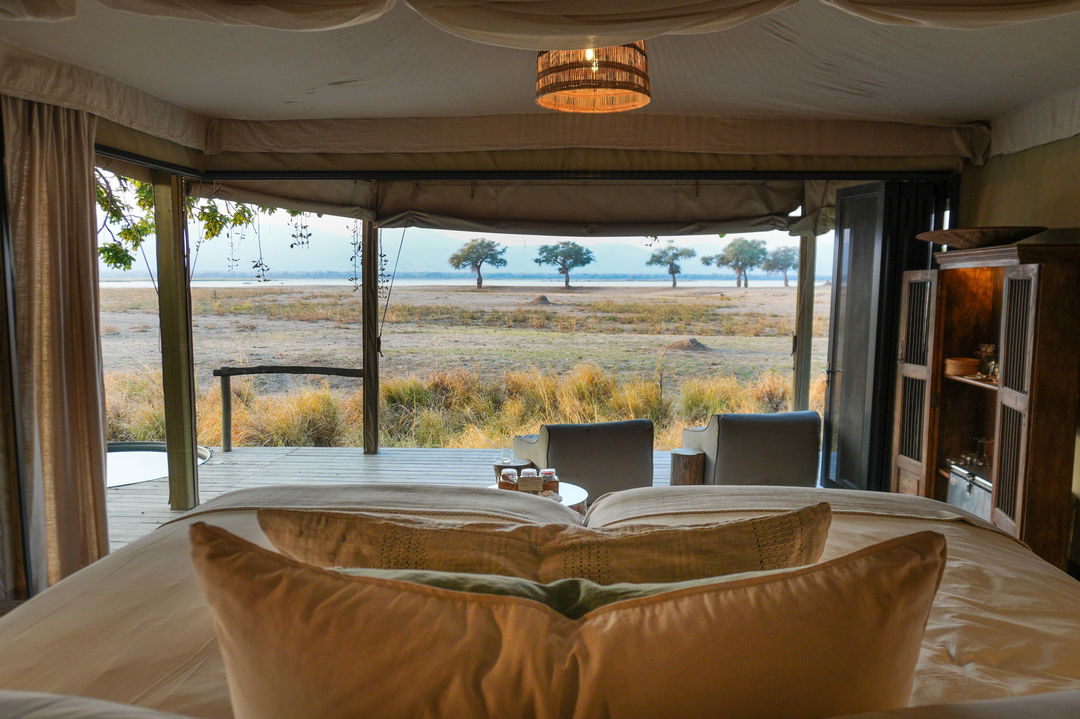 lounge with views in suite of Nyamatusi Camps Mana Pools Zimbabwe 