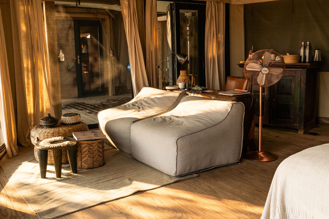 lounge in bedroom of a suite by Nyamatusi Camps Mana Pools Zimbabwe 
