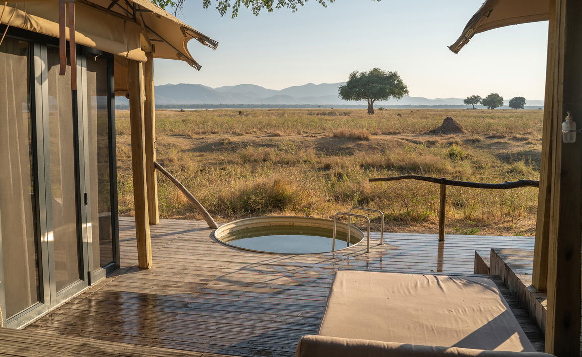 splash pool on deck of suite by Nyamatusi Camps Mana Pools Zimbabwe 